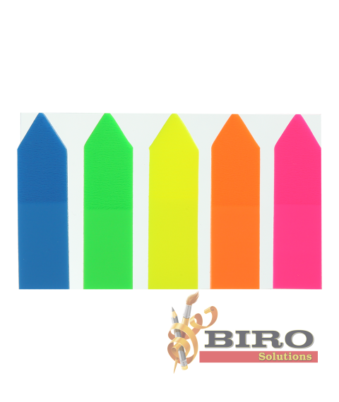 Notițe adezive din plastic SAGEATA, NEON 5 cul. x 25 foi, 45x12 mm BUROMAX