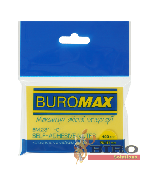 Hîrtie pentru notițe cu lipici PASTEL, 51,76 mm, 100 l., galben BUROMAX