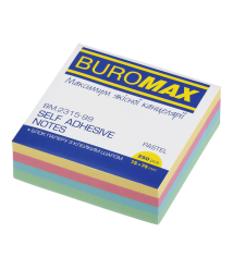 Hirtie pentru notite cu lipici 75×75 mm 250 file pastel Buromax