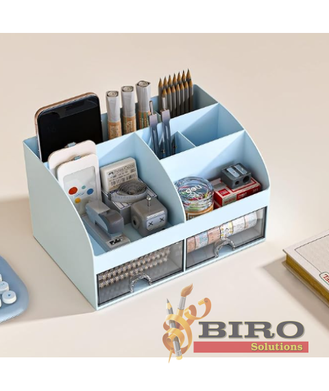 Organizator de birou pentru rechizite, albastru, 14,2 × 12 × 21,1 cm, Foska BS8005