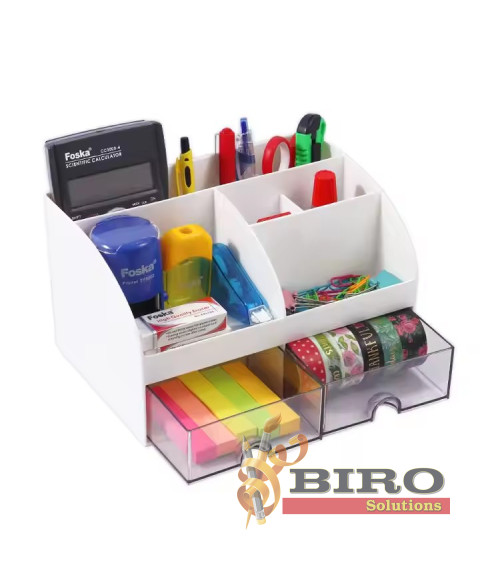 Organizator de birou pentru rechizite, alb, 14,2 × 12 × 21,1 cm, Foska BS8005