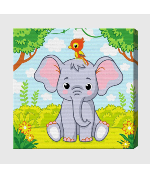Pictură pe numere 20×20 cm Elefant și păsărică