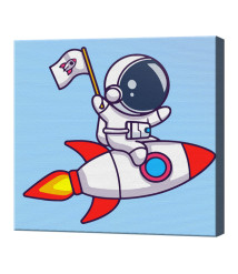 Pictură pe numere 20×20 cm „Cosmonaut pe rachetă”