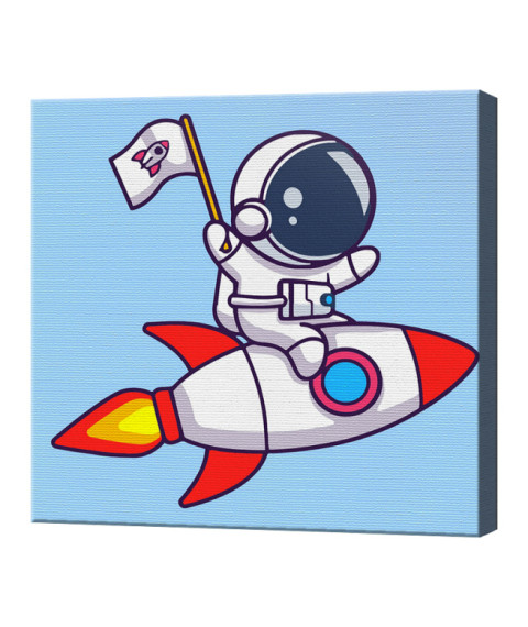 Pictură pe numere 20×20 cm „Cosmonaut pe rachetă”