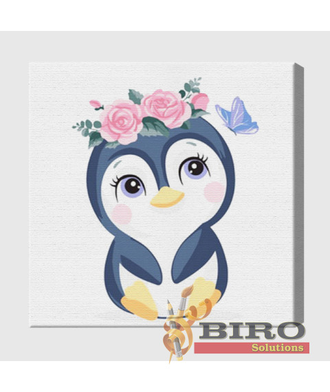 Pictură pe numere 20×20 cm Pinguin-meloman