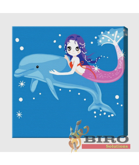 Pictură pe numere 20×20 cm Sirena și delfinul
