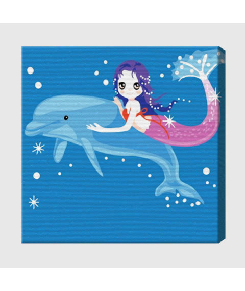 Pictură pe numere 20×20 cm Sirena și delfinul