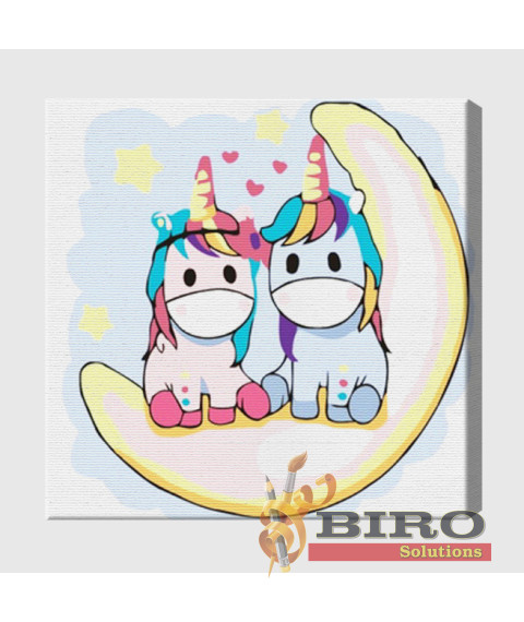 Pictură pe numere 20×20 cm Unicorni pe lună