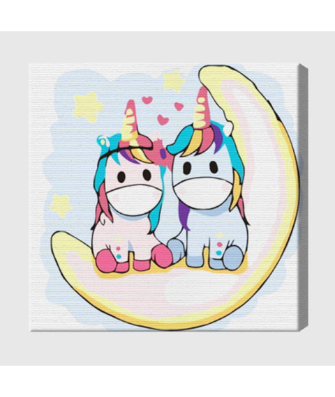 Pictură pe numere 20×20 cm Unicorni pe lună