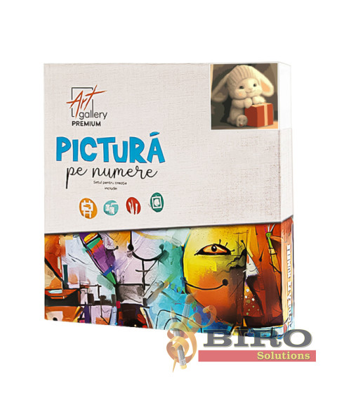Pictură pe numere 20×20 cm Iepuraș cu un cadou