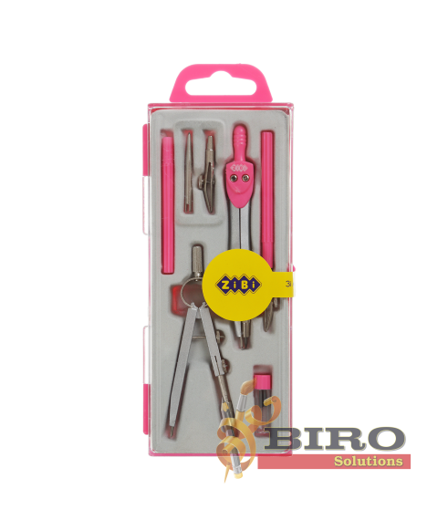 Set compas ZI-BI Basis, 7 piese, în cutie din plastic, roz, ZB.5306BS-10