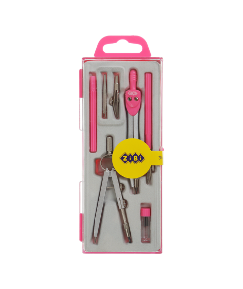 Set compas ZI-BI Basis, 7 piese, în cutie din plastic, roz, ZB.5306BS-10
