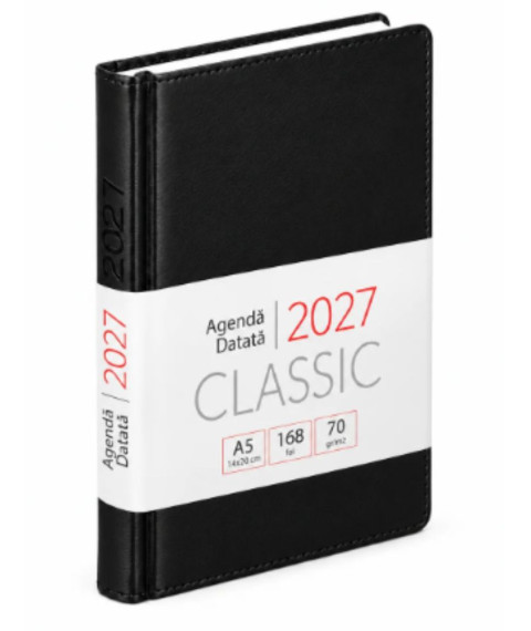 Agendă datată 2027 CLASSIC A5, 168 foi, neagră