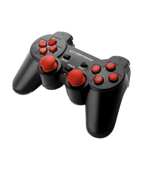 Gamepad Esperanza WARRIOR EGG102R  Black/Red, Vibration Game Pad, 15 buttons, 2 sticks, Ergonomic design, 2 modes (analog and digital), Soft sweat-res
