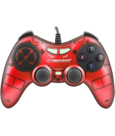 Gamepad Esperanza FIGHTER EGG105R  Red, Vibration Game Pad, 16 buttons, 2 sticks, Ergonomic design, 2 modes (analog and digital), Soft sweat-resistant
