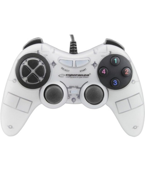 Gamepad Esperanza FIGHTER EGG105W  White, Vibration Game Pad, 16 buttons, 2 sticks, Ergonomic design, 2 modes (analog and digital), Soft sweat-resista