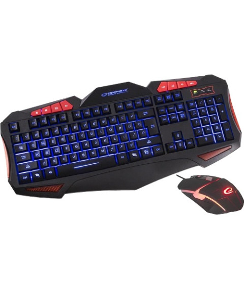 Kit Gaming Tastatură și Mouse Esperanza SHELTER  EGK3000 - US Layout / Gaming,  Mouse: 2400DPI, 6 Buttons, Quiet scrolling wheel, Keyboard: comfortable,  LED illum