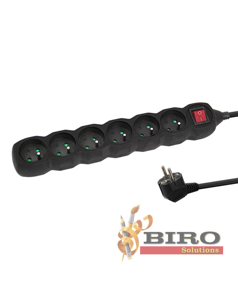 Prelungitor сu protectie Esperanza ELK219K, 5.0m, 6 prize, switch ON/OFF, 16A, Negru