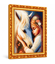 Mozaic cu diamante „Cal alb și fetiță”, 40 × 50 cm