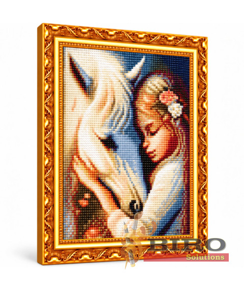 Mozaic cu diamante „Cal alb și fetiță”, 40 × 50 cm