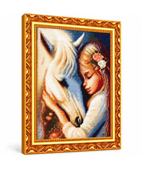 Mozaic cu diamante „Cal alb și fetiță”, 40 × 50 cm