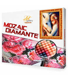 Mozaic cu diamante „Cal alb și fetiță”, 40 × 50 cm