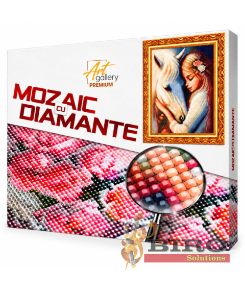 Mozaic cu diamante „Cal alb și fetiță”, 40 × 50 cm