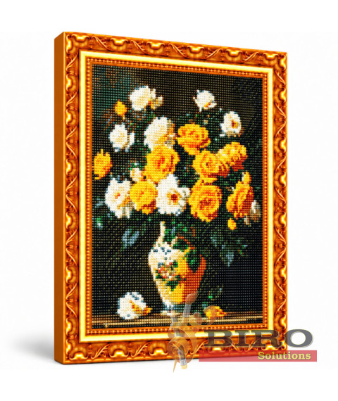 Mozaic cu diamante „Buchet de trandafiri albi și galbeni”, 40 × 50 cm