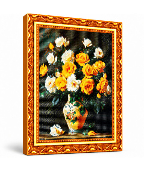 Mozaic cu diamante „Buchet de trandafiri albi și galbeni”, 40 × 50 cm