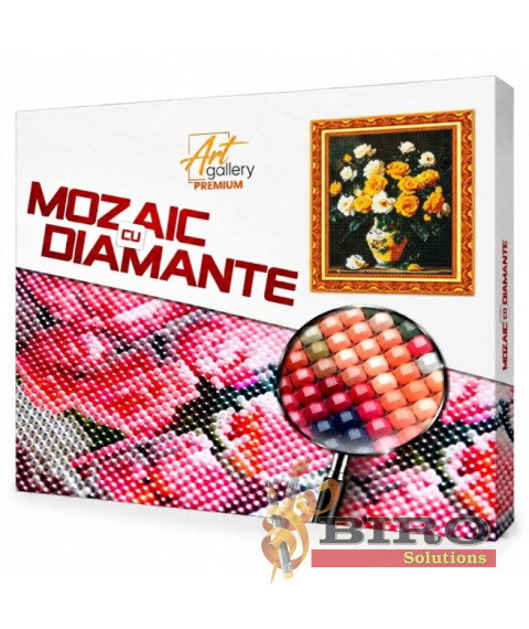 Mozaic cu diamante „Buchet de trandafiri albi și galbeni”, 40 × 50 cm