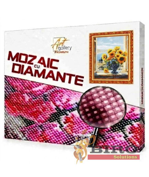 Mozaic cu diamante „Buchet de floarea-soarelui pe pervaz”, 40 × 50 cm