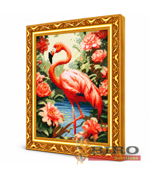 Mozaic cu diamante „Flamingo printre flori”, 40 × 50 cm