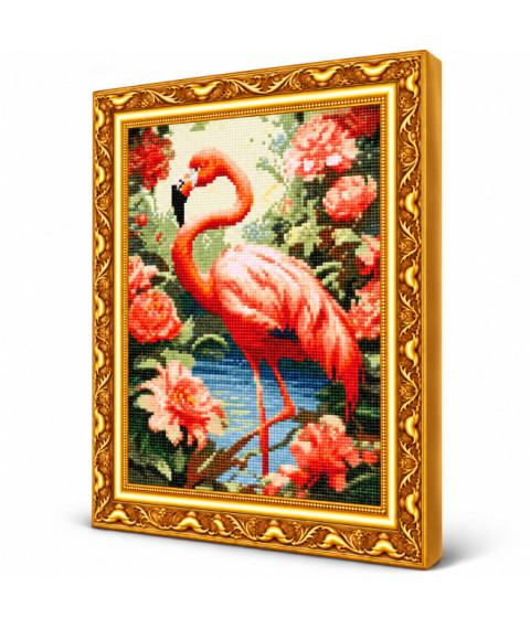 Mozaic cu diamante „Flamingo printre flori”, 40 × 50 cm