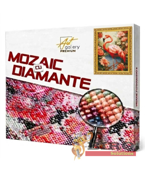 Mozaic cu diamante „Flamingo printre flori”, 40 × 50 cm