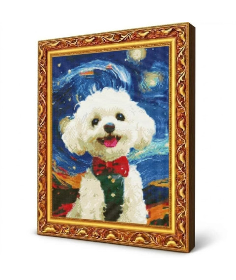 Mozaic cu diamante 40x50 cm Cățel alb