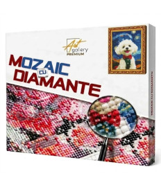 Mozaic cu diamante 40x50 cm Cățel alb