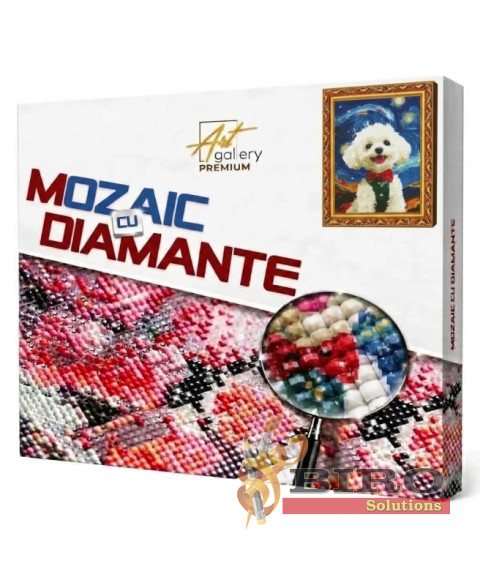 Mozaic cu diamante 40x50 cm Cățel alb