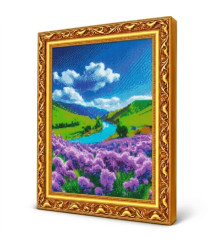 Mozaic cu diamante „Râu azuriu și flori de munte”, 40 × 50 cm