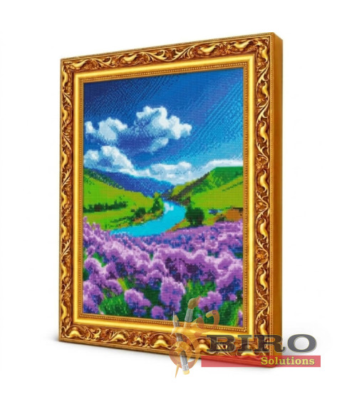 Mozaic cu diamante „Râu azuriu și flori de munte”, 40 × 50 cm