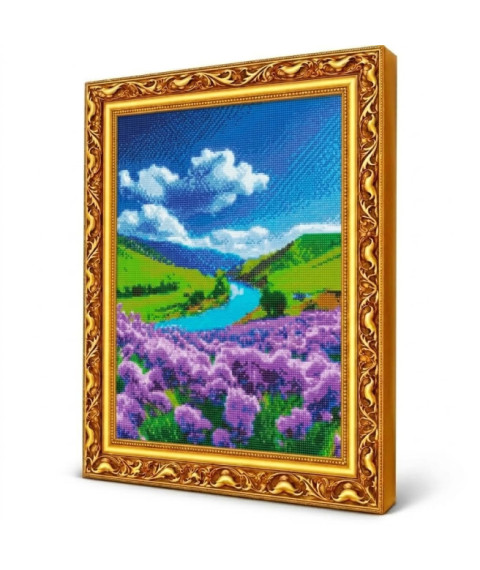 Mozaic cu diamante „Râu azuriu și flori de munte”, 40 × 50 cm