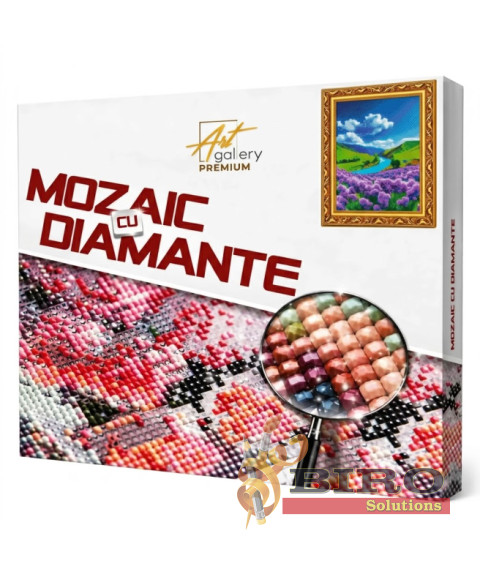Mozaic cu diamante „Râu azuriu și flori de munte”, 40 × 50 cm