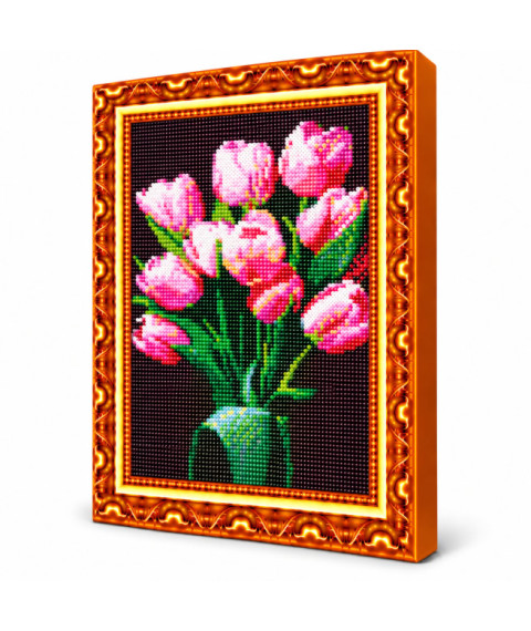 Mozaic cu diamante „Lalele roz”, 30 × 40 cm
