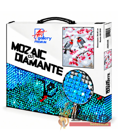 Mozaic cu diamante „Păsărele pe scoruș înzăpezit”, 30 × 40 cm