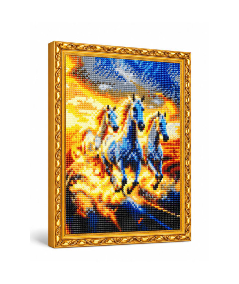 Mozaic cu diamante „Trei cai albi”, 30 × 40 cm