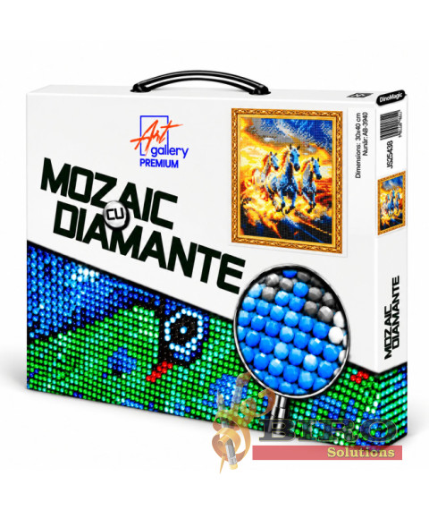 Mozaic cu diamante „Trei cai albi”, 30 × 40 cm