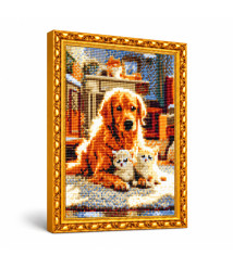 Mozaic cu diamante „Retriever și pisoi”, 30 × 40 cm