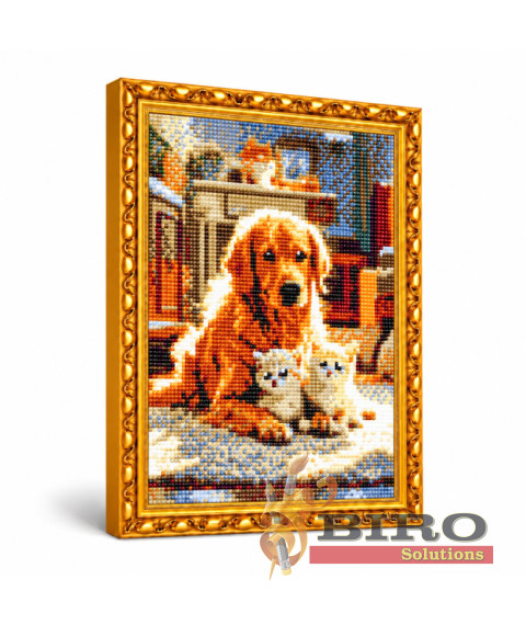 Mozaic cu diamante „Retriever și pisoi”, 30 × 40 cm
