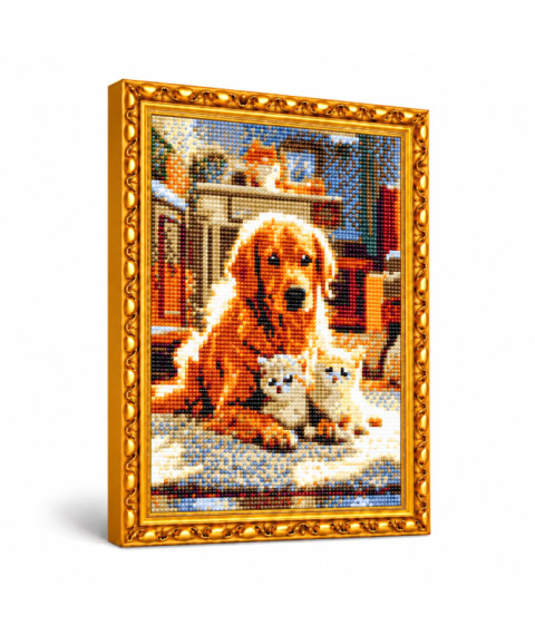 Mozaic cu diamante „Retriever și pisoi”, 30 × 40 cm