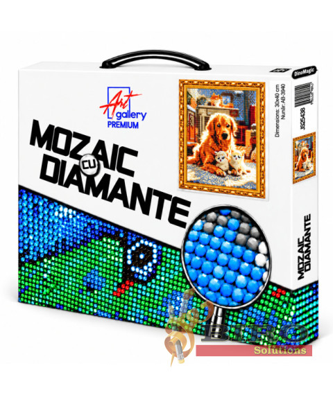 Mozaic cu diamante „Retriever și pisoi”, 30 × 40 cm