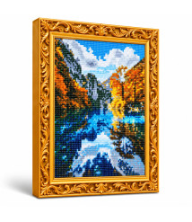Mozaic cu diamante „Lac în munți toamna”, 30 × 40 cm